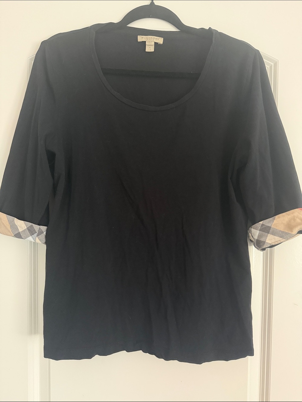 Burberry Short-Sleeve Tee with Classic Check Sleeve Trim